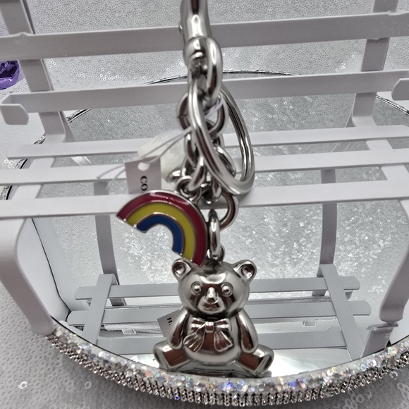 Coach Rainbow Bear Cluster Bag Charm Keychain Silvertone - Picture 2 of 6